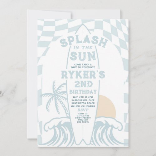 Splash In The Sun Modern Surf Surfboard Birthday  Invitation