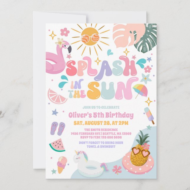 Splash In The Sun Pool Party Summer Birthday Invitation (Front)
