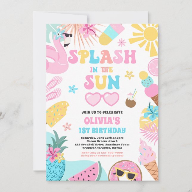 Splash In The Sun Tropical Beach Birthday Party Invitation (Front)
