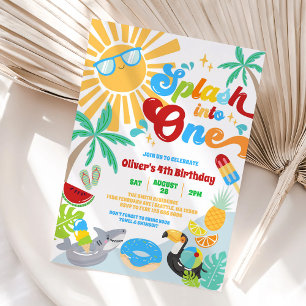 Splash In To One Groovy Beach Party 1st Birthday Invitation