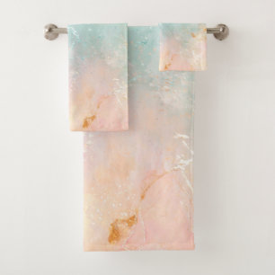 Splash Ink Watercolor Background, pastel colorful Bath Towel Set