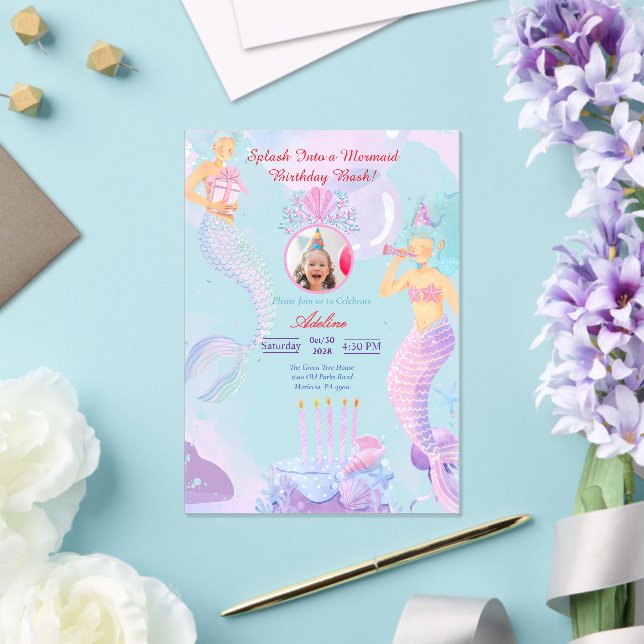 Splash Into a Mermaid Birthday Bash! Acrylic Invitations (Insitu (Wedding))
