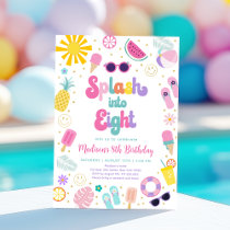 Splash into Eight Girl Pool Party Summer Birthday Invitation