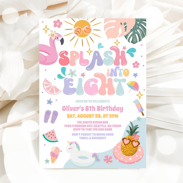 Splash Into Eight Pool Party Summer 8th Birthday Invitation (Creator Uploaded)