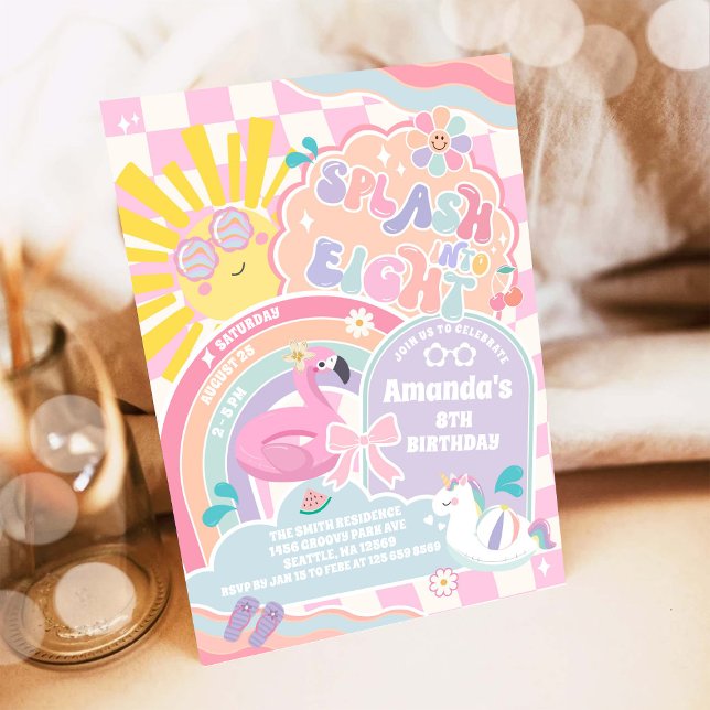 Splash Into Eight Rainbow Sun 8th Birthday  Invitation (Creator Uploaded)