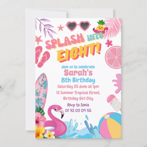 Splash Into Eight Retro 8th Pool Birthday Party Invitation