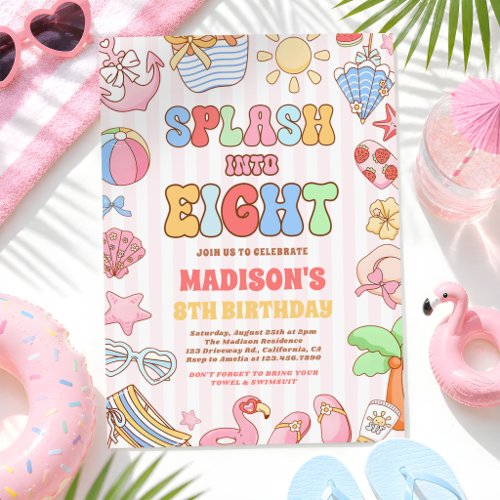 Splash Into Eight Tropical Beach 8th Birthday Invitation