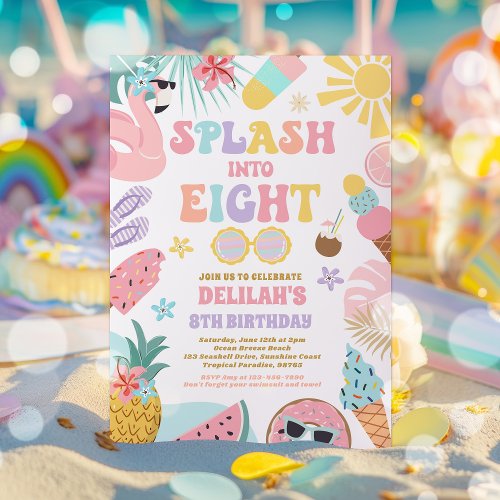 Splash Into Eight Tropical Beach 8th Birthday Invitation