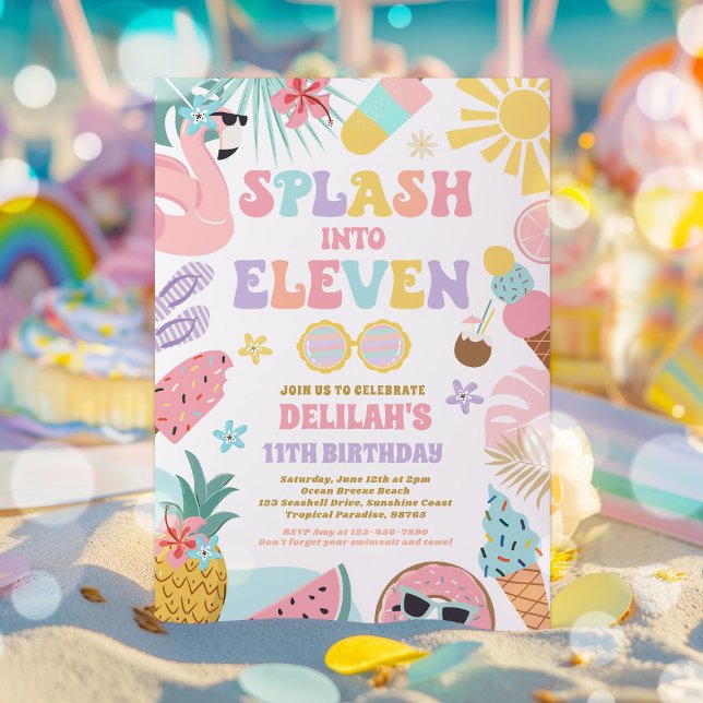 Splash Into Eleven Tropical Beach 11th Birthday Invitation (Creator Uploaded)
