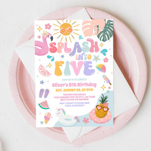 Splash Into Five Pool Party Summer 5th Birthday Invitation