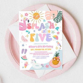 Splash Into Five Pool Party Summer 5th Birthday Invitation