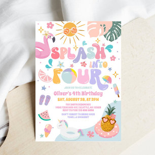 Splash Into Four Pool Party Summer 4th Birthday Invitation