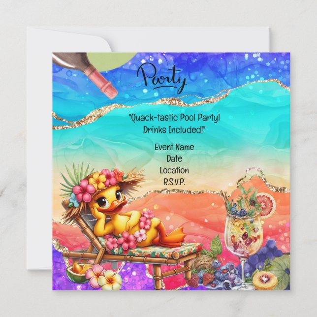 "Splash into Fun: Duck Pool Party with Drinks!" Invitation (Front)