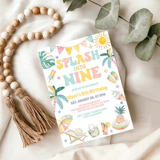 Splash Into Nine Beach Party Summer 9th Birthday Invitation (Creator Uploaded)