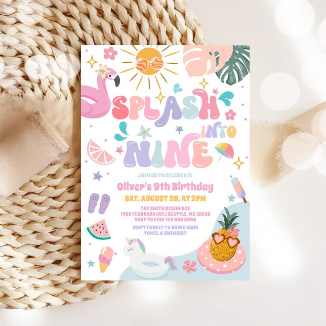 Splash Into Nine Pool Party Summer 9th Birthday Invitation (Creator Uploaded)