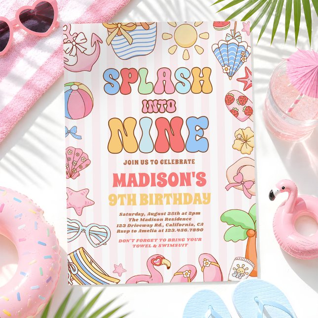 Splash Into Nine Tropical Beach 9th Birthday Party Invitation (Creator Uploaded)