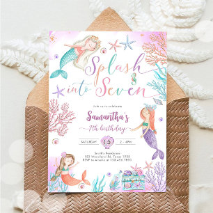 Splash Into Seven Mermaid Under The Sea Birthday Invitation