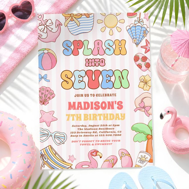 Splash Into Seven Tropical Beach 7th Birthday Invitation (Creator Uploaded)
