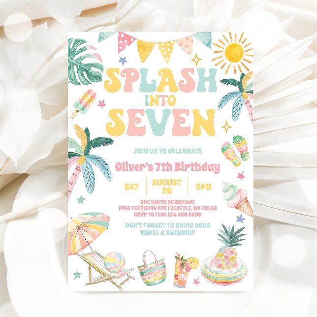 Splash Into Seven Tropical Summer 7th Birthday Invitation (Creator Uploaded)
