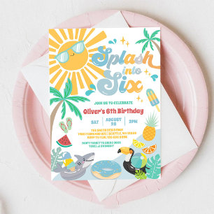 Splash Into Six Groovy Summer Beach 6th Birthday I Invitation
