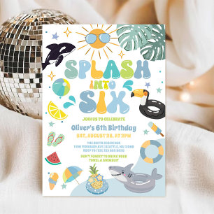 Splash Into Six Pool Party Summer 6th Birthday  Invitation
