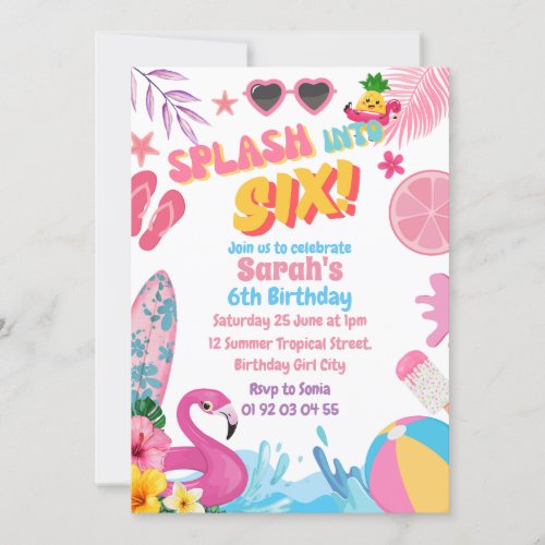 Splash Into Six Retro 6th Pool Birthday Party Invitation