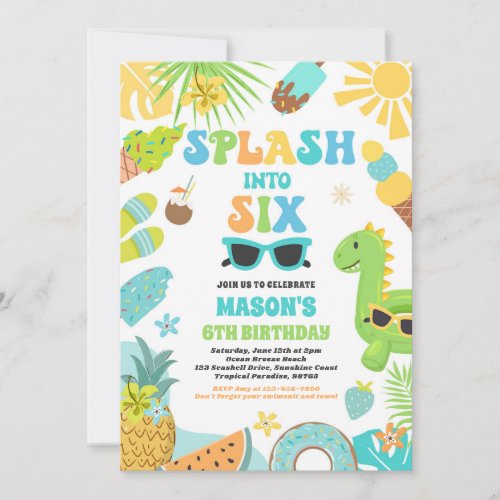 Splash Into Six Tropical Beach 6th Birthday Party Invitation