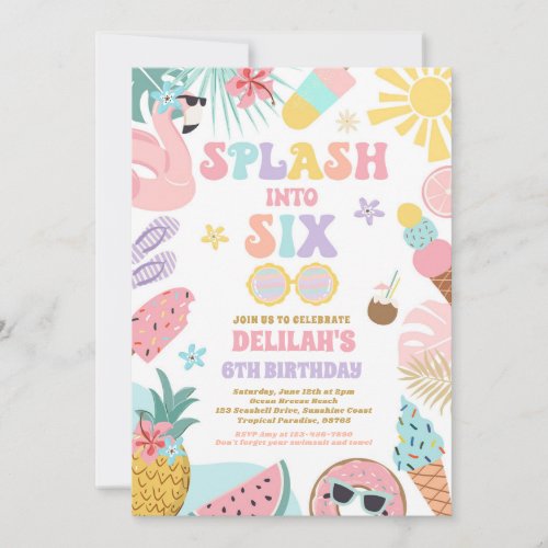 Splash Into Six Tropical Beach 6th Birthday Party Invitation