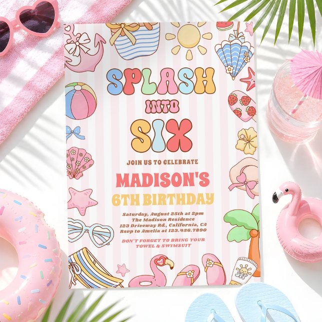 Splash Into Six Tropical Beach 6th Birthday Party Invitation (Creator Uploaded)
