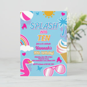 Splash into Ten Pool Party Birthday Girl summer Invitation