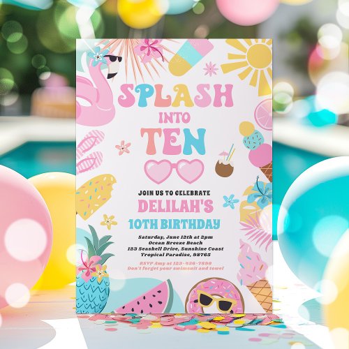 Splash Into Ten Tropical Beach 10th Birthday Party Invitation