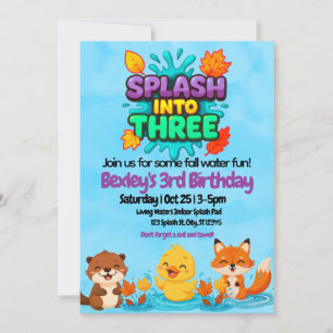 Splash Into Three Fall Water Fun birthday  Invitation
