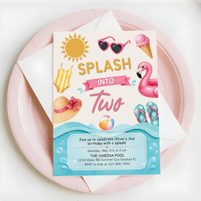 Splash Into Two Summer Pool Birthday Party Invitation (Creator Uploaded)