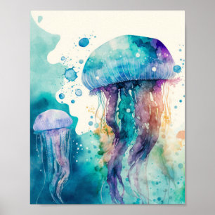 Splash Jellyfish Watercolor Minimalistic Poster