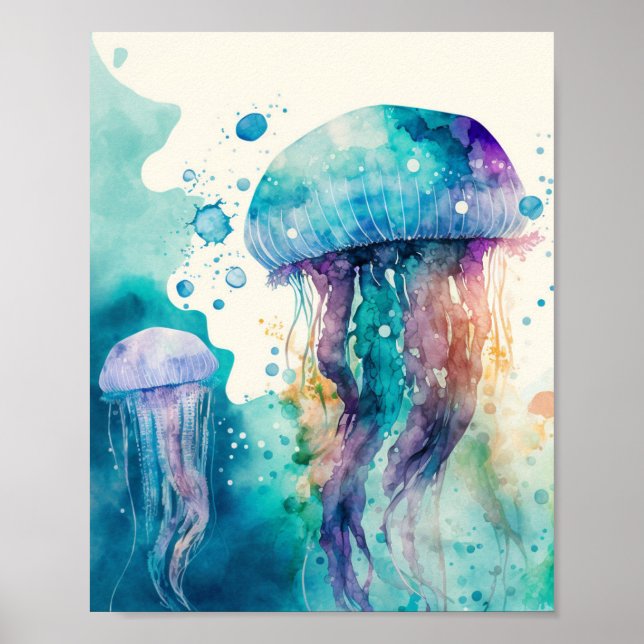 Splash Jellyfish Watercolor Minimalistic  Poster (Front)
