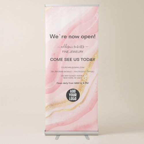 Splash Liquid Glitter Peach Marble  Retractable Ba Retractable Banner