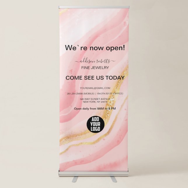 Splash Liquid Glitter Peach Marble  Retractable Ba Retractable Banner (Front)