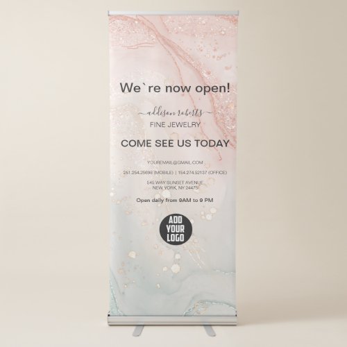 Splash Liquid Glitter Peach Marble  Retractable Banner