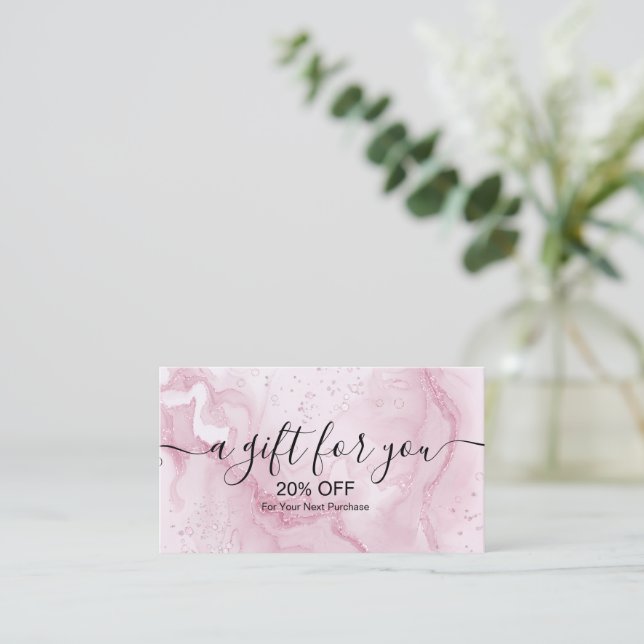 Splash Liquid Glitter Pink Marble Discount Card (Standing Front)