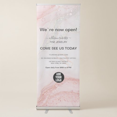 Splash Liquid Glitter Pink Marble Retractable Bann Retractable Banner