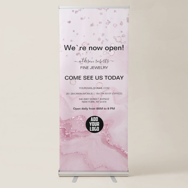Splash Liquid Glitter Pink Marble Retractable Banner (Front)