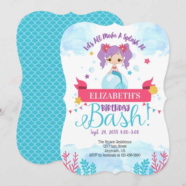 Splash Mermaid Birthday Bash Invitation (Front/Back)