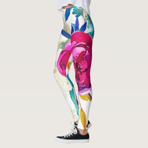 Splash of Color Watercolor Floral Flowers Custom Leggings