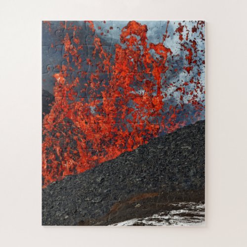 Splash of hot lava from crater of erupting volcano jigsaw puzzle