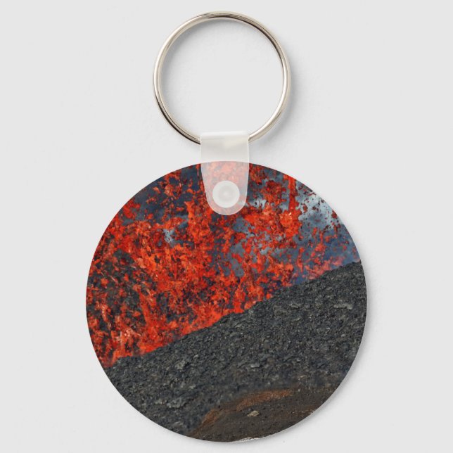 Splash of hot lava from crater of erupting volcano keychain (Front)
