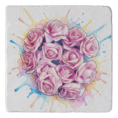 Splash of Pink Roses Stone Trivet Hot Plate