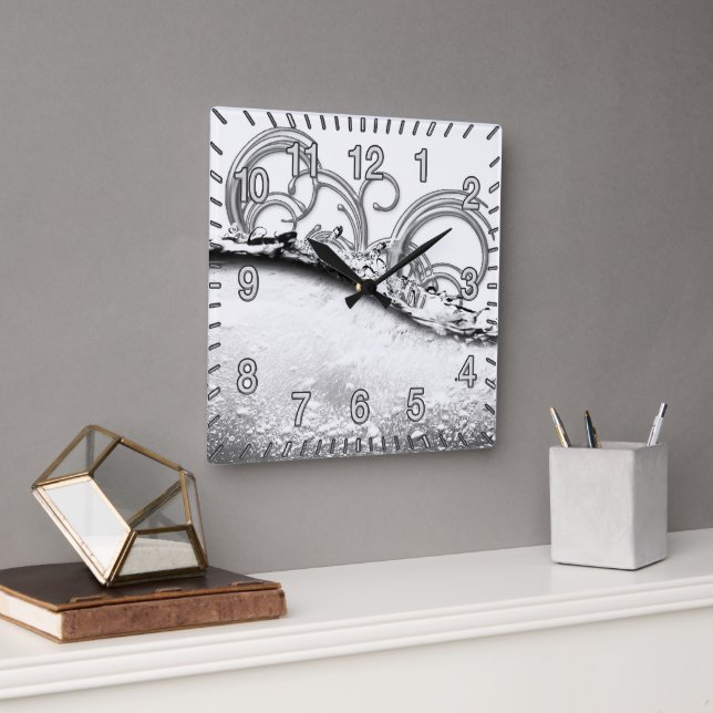 Splash of Platinum Square Clock (Office)