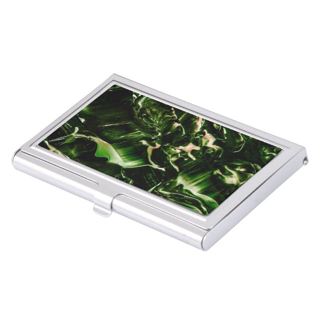 Splash of Poison Dark Green & Beige Waves Business Card Case (Front)