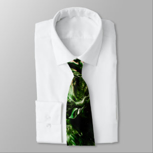 Splash of Poison Dark Green & Beige Waves Neck Tie