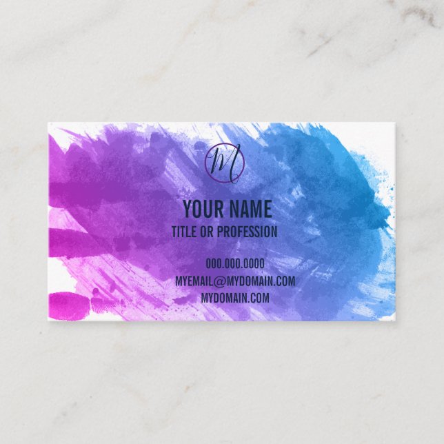 Splash of Purple and Blue Your Name & Title, ZEA Business Card (Front)